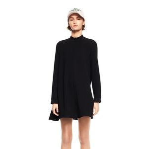 😍ZARA BLACK FLOWY LONG SLEEVE HIGH NECK MINI  DRESS 3067/378